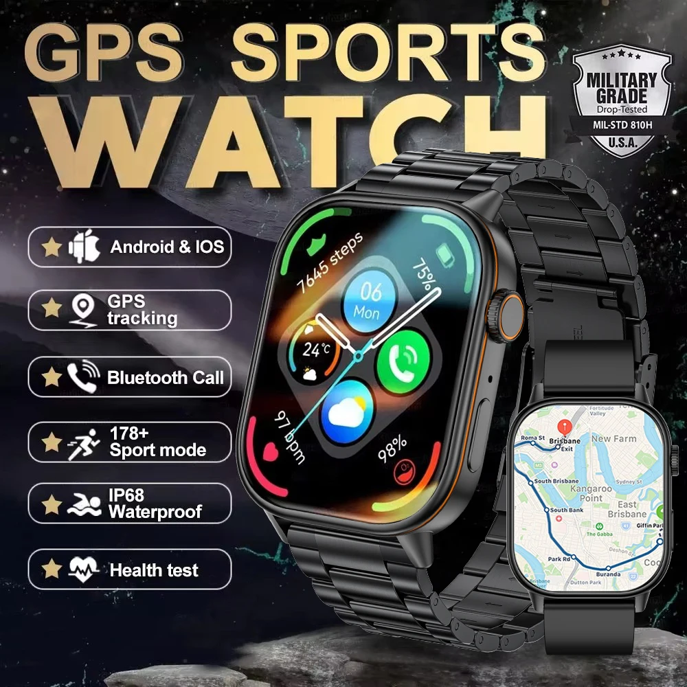 

New For Android iOS Military GPS Smart Watch Men Compass Waterproof Outdoor Sport Fitness Watch Bluetooth Call Smartwatch Women