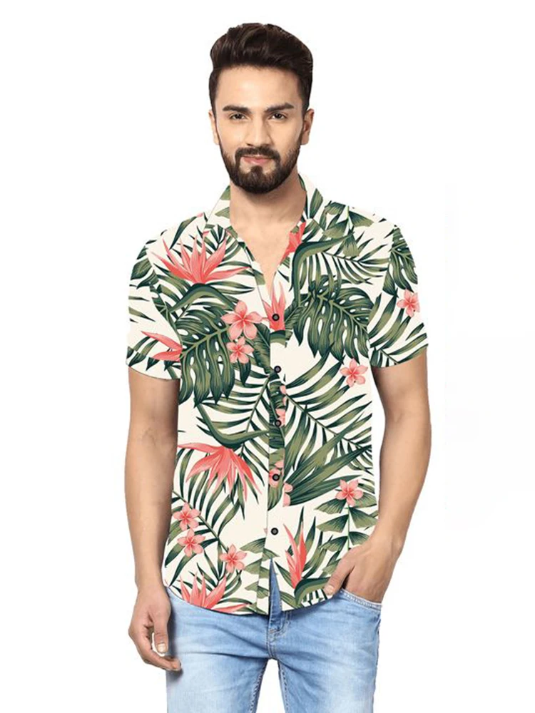 

Men's Shirt Top, Floral Pattern Lapel Short Sleeves Summer Hawaii Shirt Male Casual Button Up Shirt For Daily Vacation Resorts