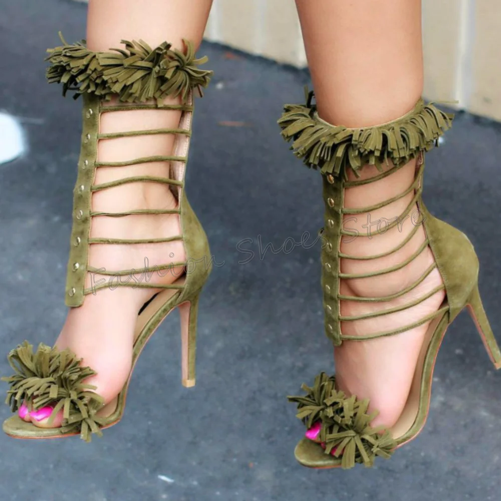 

Green Hollow Out Open Toe Sandals Round Toe Women Shoes Stilettos High Heels Party Banquet Dating 2025 Zapatos Para Mujere