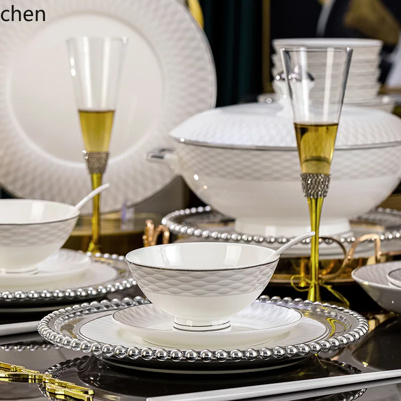 HXL Bowl and Plate Set Household Bone China Dinnerware Set Bowl and Plate Combination