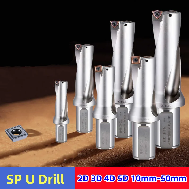 SP Series U Drill Bites Insert Drill Metal Drill Bits 13mm-50mm Depth 2D 3D 4D 5D Indexable U Drill Machinery Lathes CNC Water