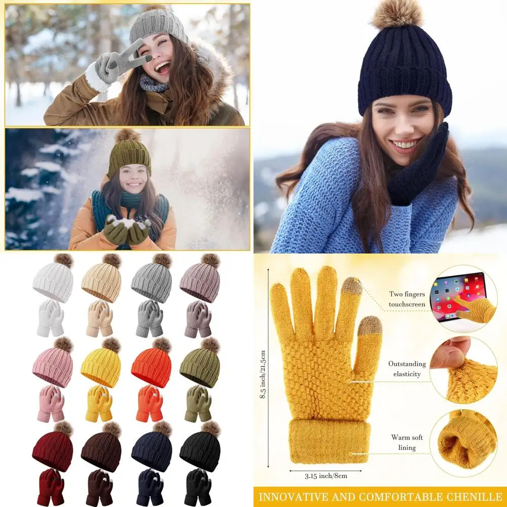 

Winter Warm Women's Knit Gloves & Hat Set: Bulk Pack of 24 Touchscreen Fleece Beanies & Gloves