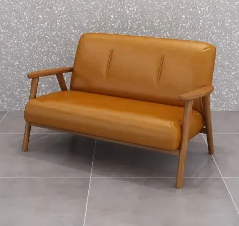 

Hot Sale Casual Modern Restaurant Cafe Home Living Room Book Store Solid Wood Table with Wooden Leg Dining Chair Double Sofa Set