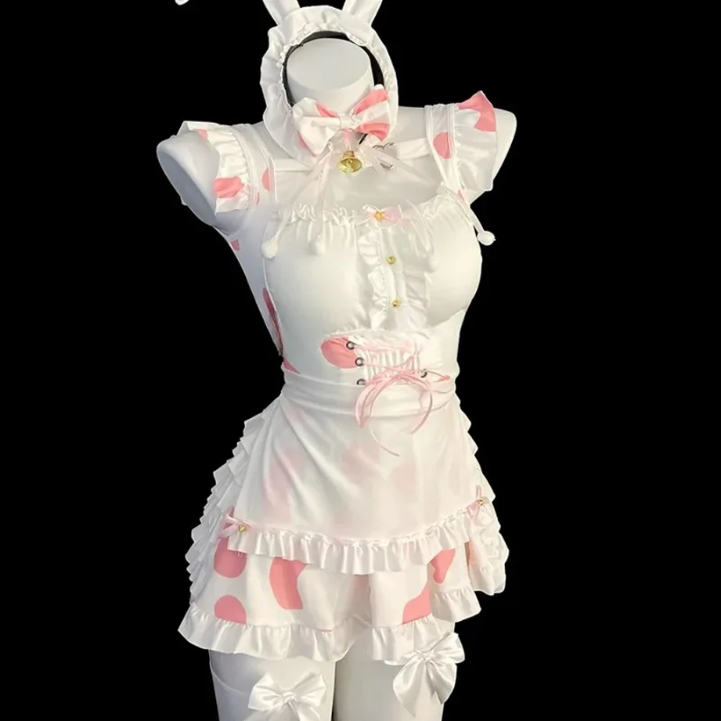 

Lolita Anime Maid Role Play Cosplay Costume Sexy Lingerie Bunnygirl Cow Roleplaying Double Layer Kawaii Party Dress Leg Band Set