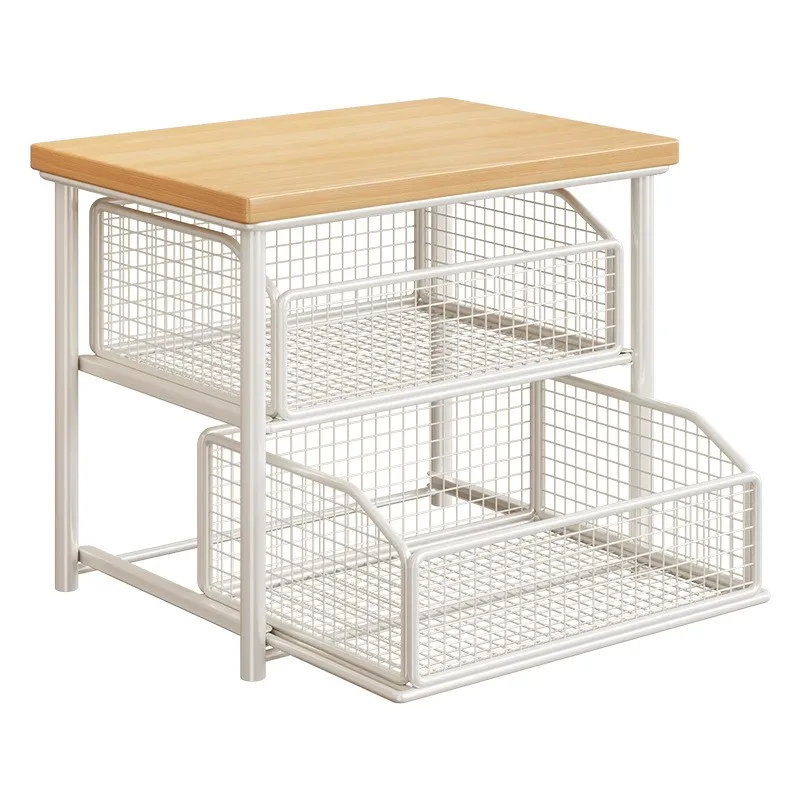 Desktop Metal Iron Modern Storage Rack Countertop Organizer Drawer for Tea Bags Cups Snacks Double Tier Storage Table Counter