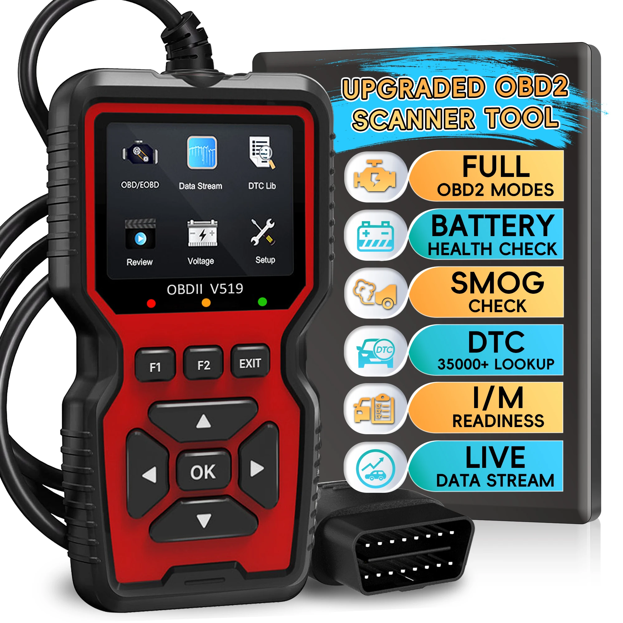 OBD2 Scanner Live Data Professional Mechanic OBDII Diagnostic Code Reader Tool for Check Engine Light