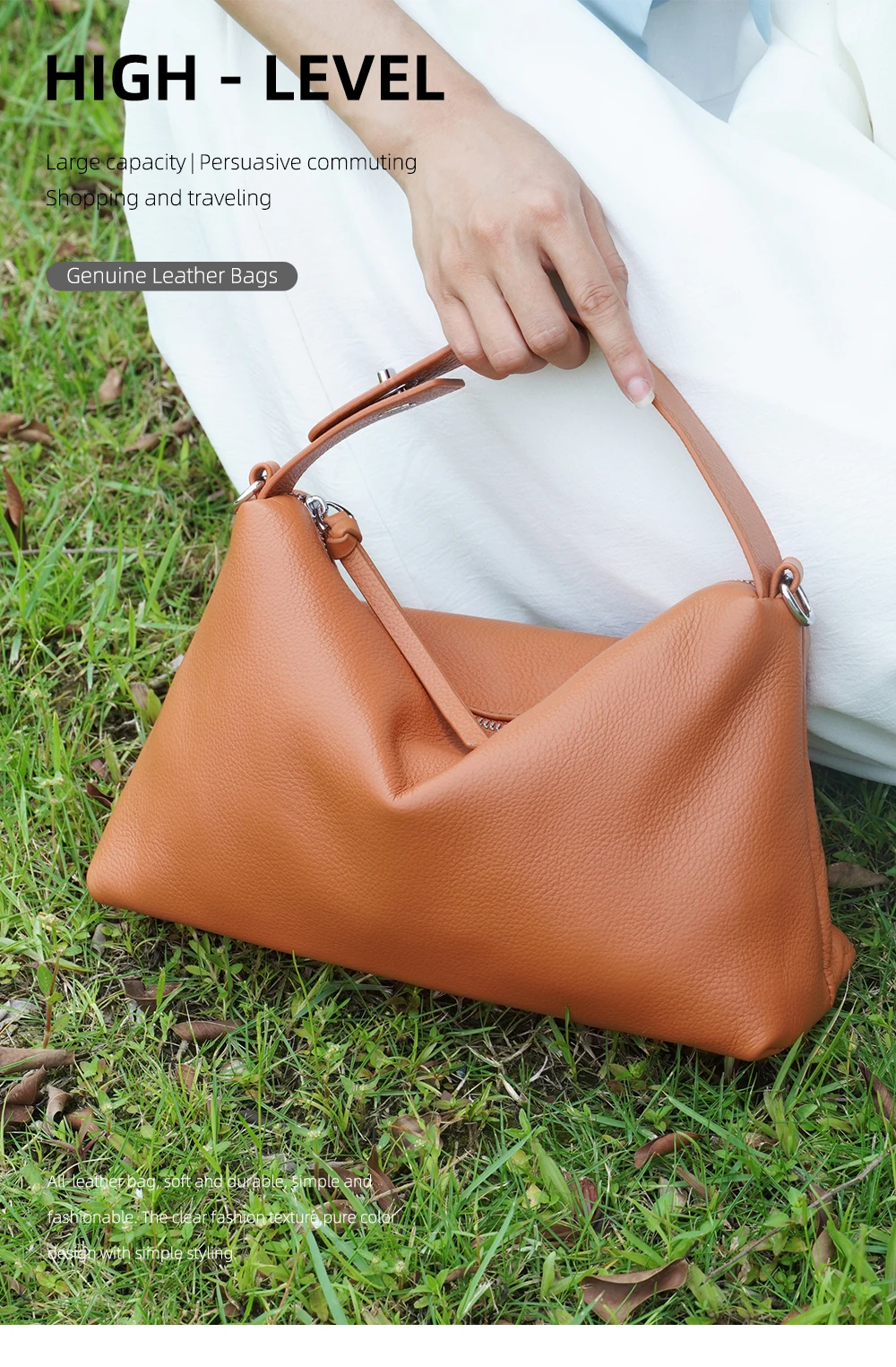 Zency Echtes Leder Tophandle Tasche Mode Hobo Tasche Frauen Schulter Handtasche Umhängetasche Designer Elegante Weiße Satchel Retro Braun – Detail 1