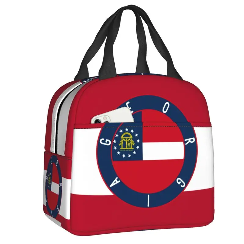 Georgia Flag Decal Insulated Lunch Bag for Waterproof Georgian Proud Patriotic Cooler Thermal Bento Box Beach Camping Travel