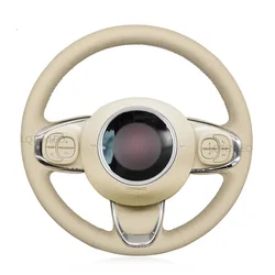 Beige Artificial Leather Hand Sewing No-slip Car Steering Wheel Cover For Fiat 500 2015-2021 500C 2016 2017 2018 2019 2020 2021