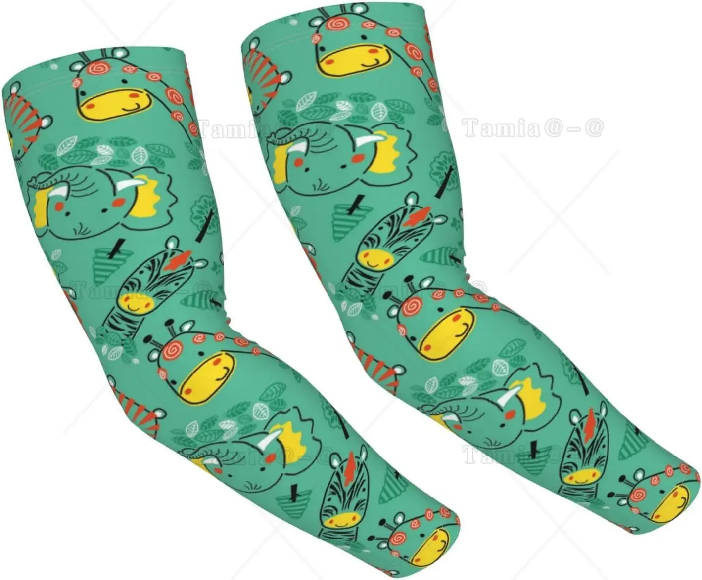 Funny Animals in Jungle Print Arm Sleeves Cooling UV Sun Protection Sports Compression for Men Women Golf Basketball Arm Sleeves