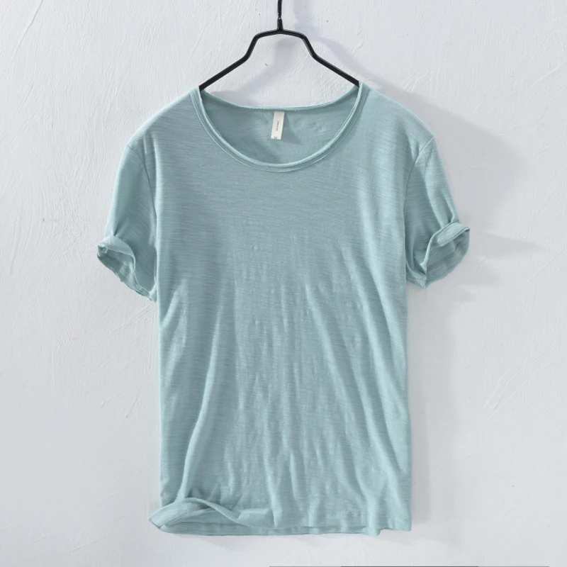 Summer Pure Cotton T-shirt For Men O-Neck Solid Color Casual Thin T Shirt Basic Tees Plus Size Male Short Sleeve Tops Clothing