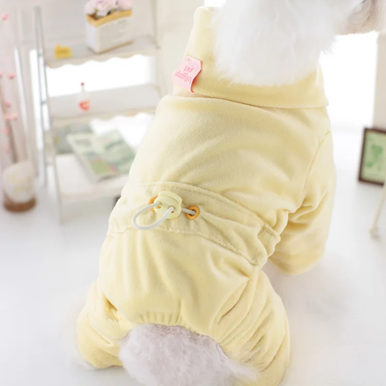 Dog Velvet High Neck Four Legged Jumpsuit Autumn and Winter Home Clothing Base Shirt Teddy Bear Cat Clothes Puppy Clothes