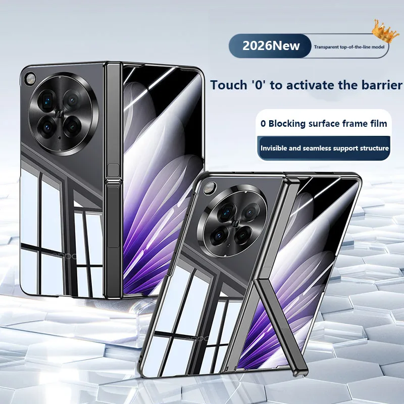 

Case For OPPO Find N6 FindN6 5G Plating Magnetic Folding Hinge Stand Protection Cover With Tempered Glass Film