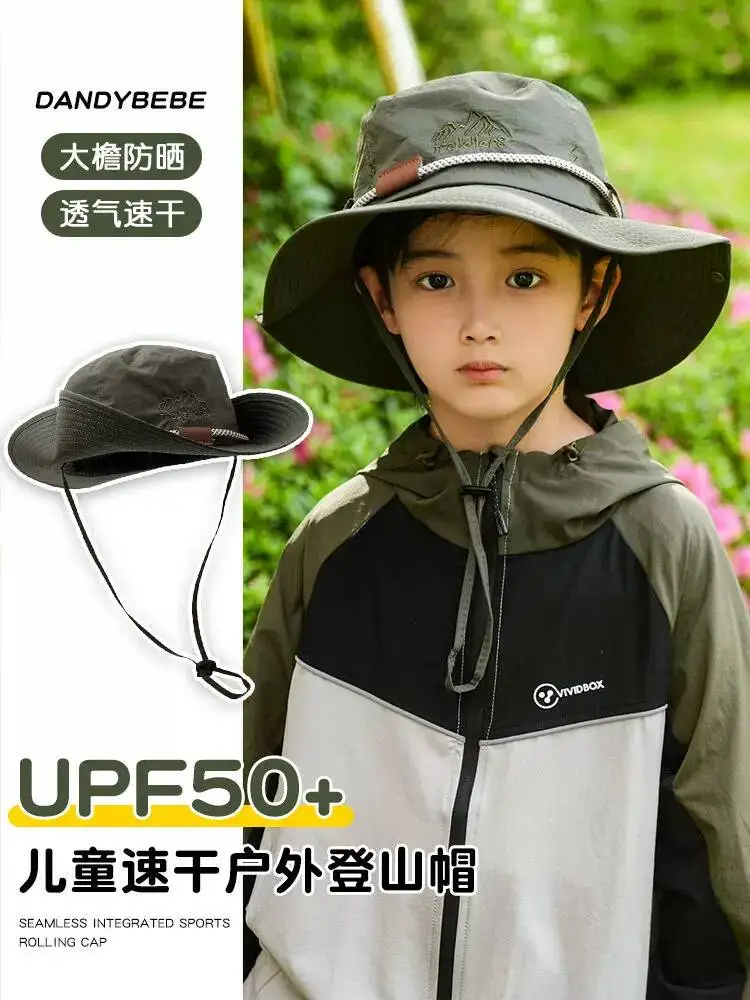 2026 Summer Kids UV Protection Bucket Hat Extra Wide Breathable Outdoor Hiking Sun Hat Lightweight Windproof Sun Protection Cap