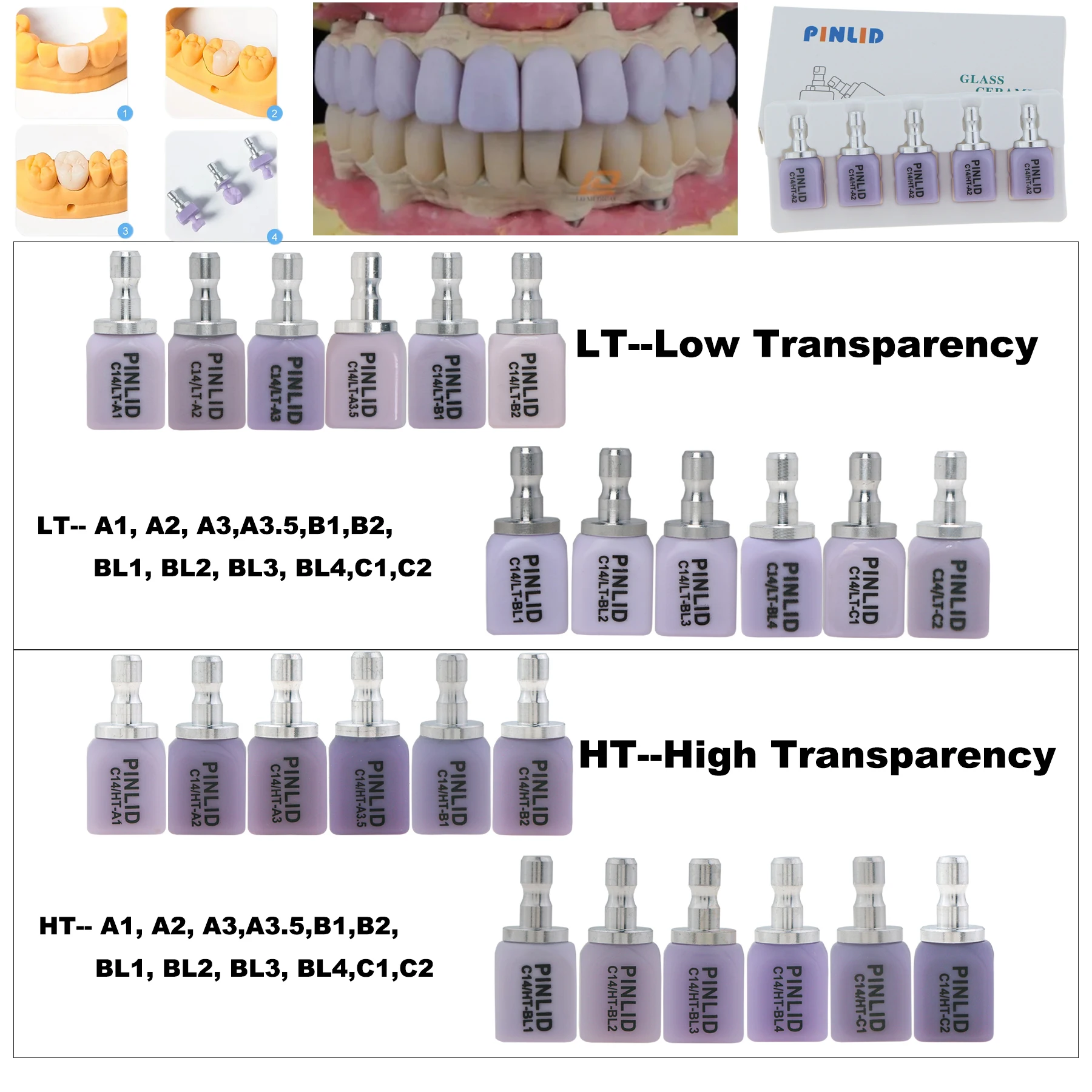 5Pcs/Box C14 HT /LT CAD/CAM Blocks for Dental Restoration Glass Ceramic Has Simple and Rapid Crystallization Process