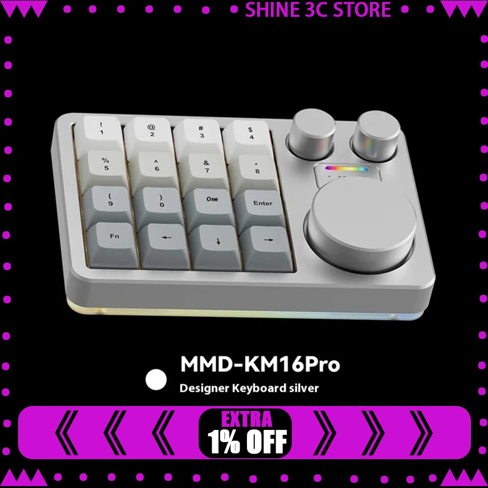 

MMD KM16Pro Keypad Aluminum Alloy Three Mode Wireless Bluetooth Mechanical Keyboard Three Knobs Customize PS GamingOffice Gift