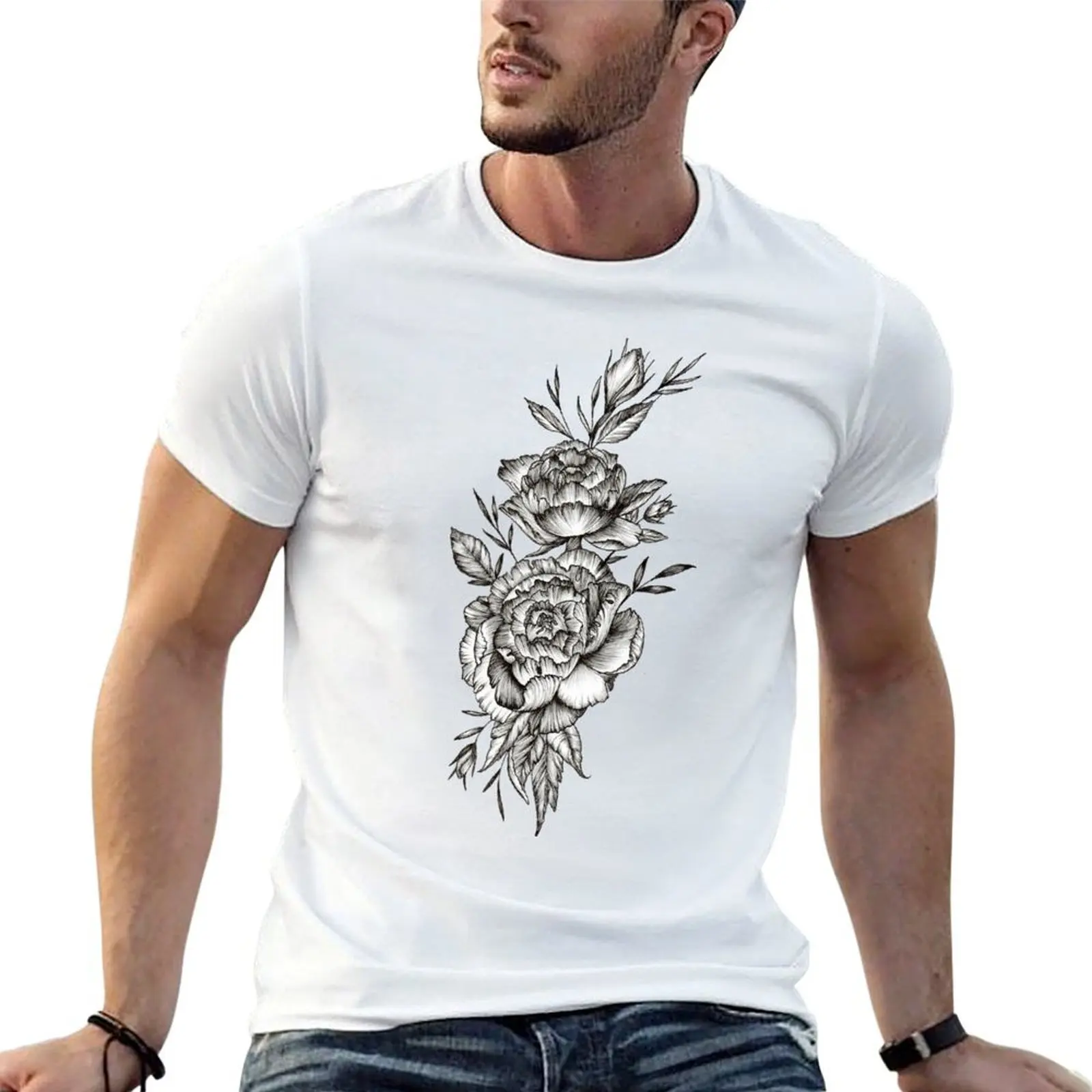 

Blackwork cotton shirts man t t t graphic shirt for Peony pack cotton T-Shirt man man shirt