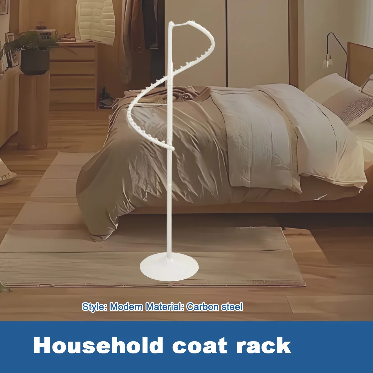 Freistehender Wäscheständer mit Spiraldrehfunktion, Kleiderständer aus Kohlenstoffstahl, Kleiderpräsentationsständer für Schlafzimmer – Detail 23