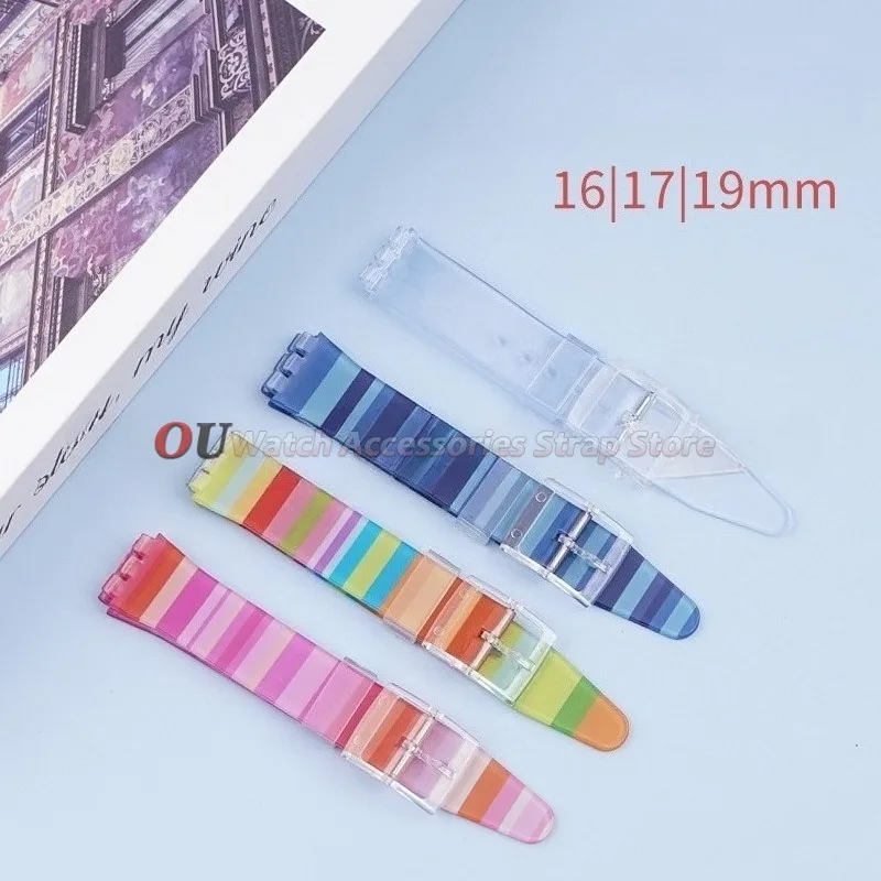 16mm 17mm19mm PVC Strap Watch Strap for Swatch Soft Jelly Color Waterproof Rubber Wristband Bracelet with Tool Watch Accessories