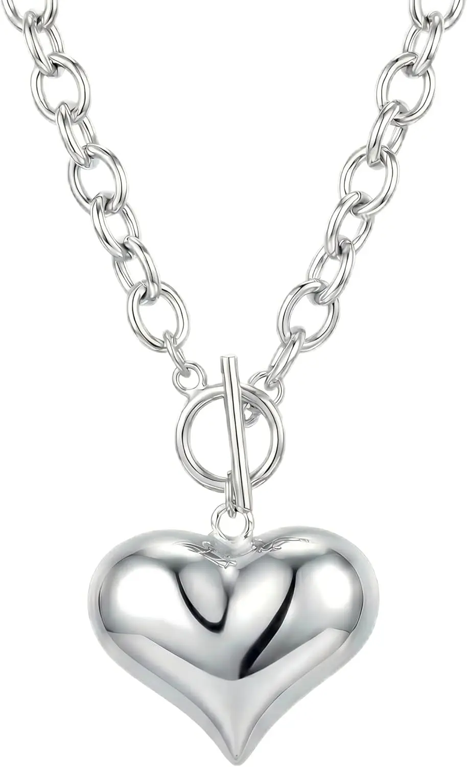 

Chunky Heart Pendant Necklace 18K Gold Plated Oval Link Chain Toggle Clasp Y2K Valentines Gift for Women