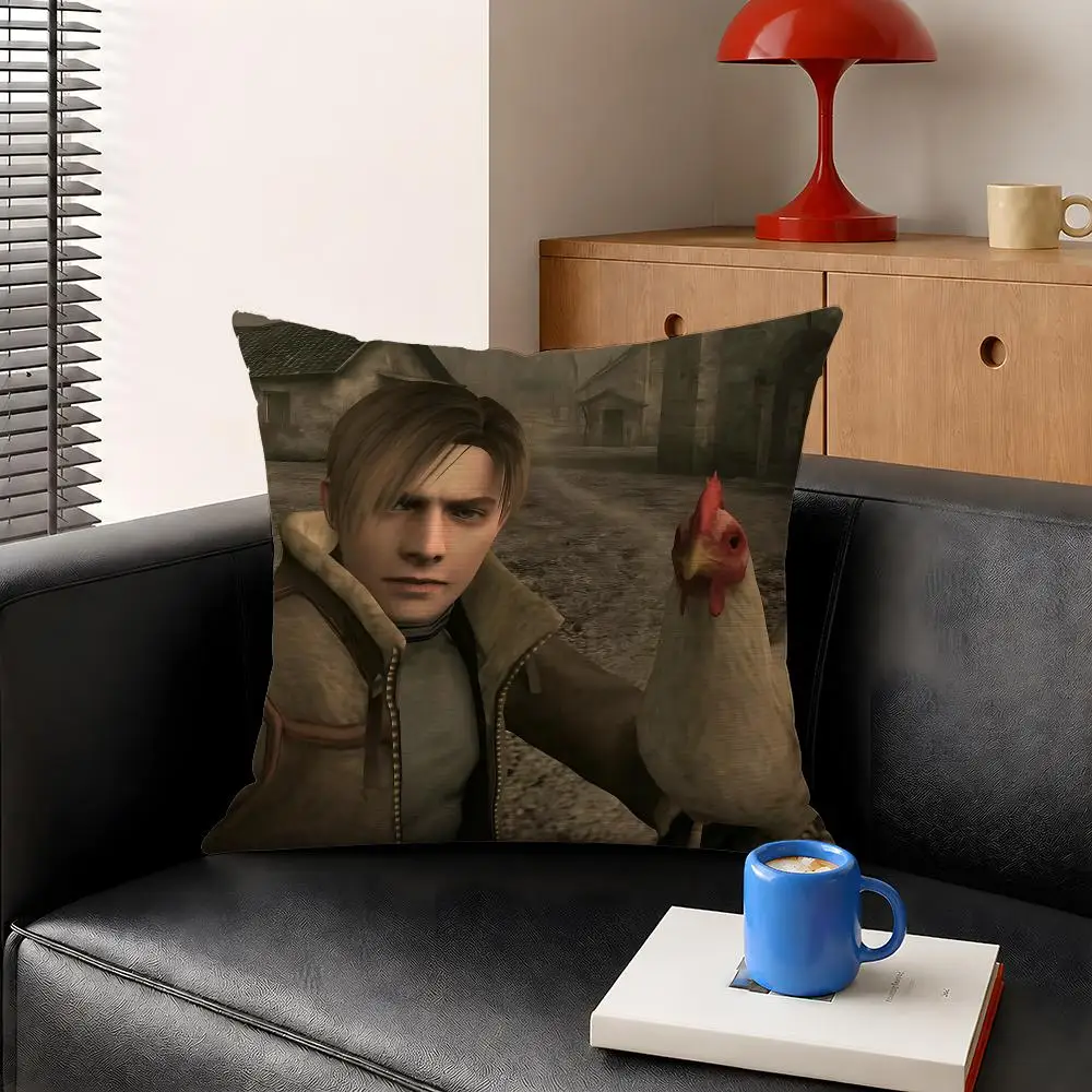 Game Leon Kennedy Resident Evil RE4 Cushion Cover Decorative Pillowcase Soft Short Plush Cozy Durable Sofa Home Decor Items Gift