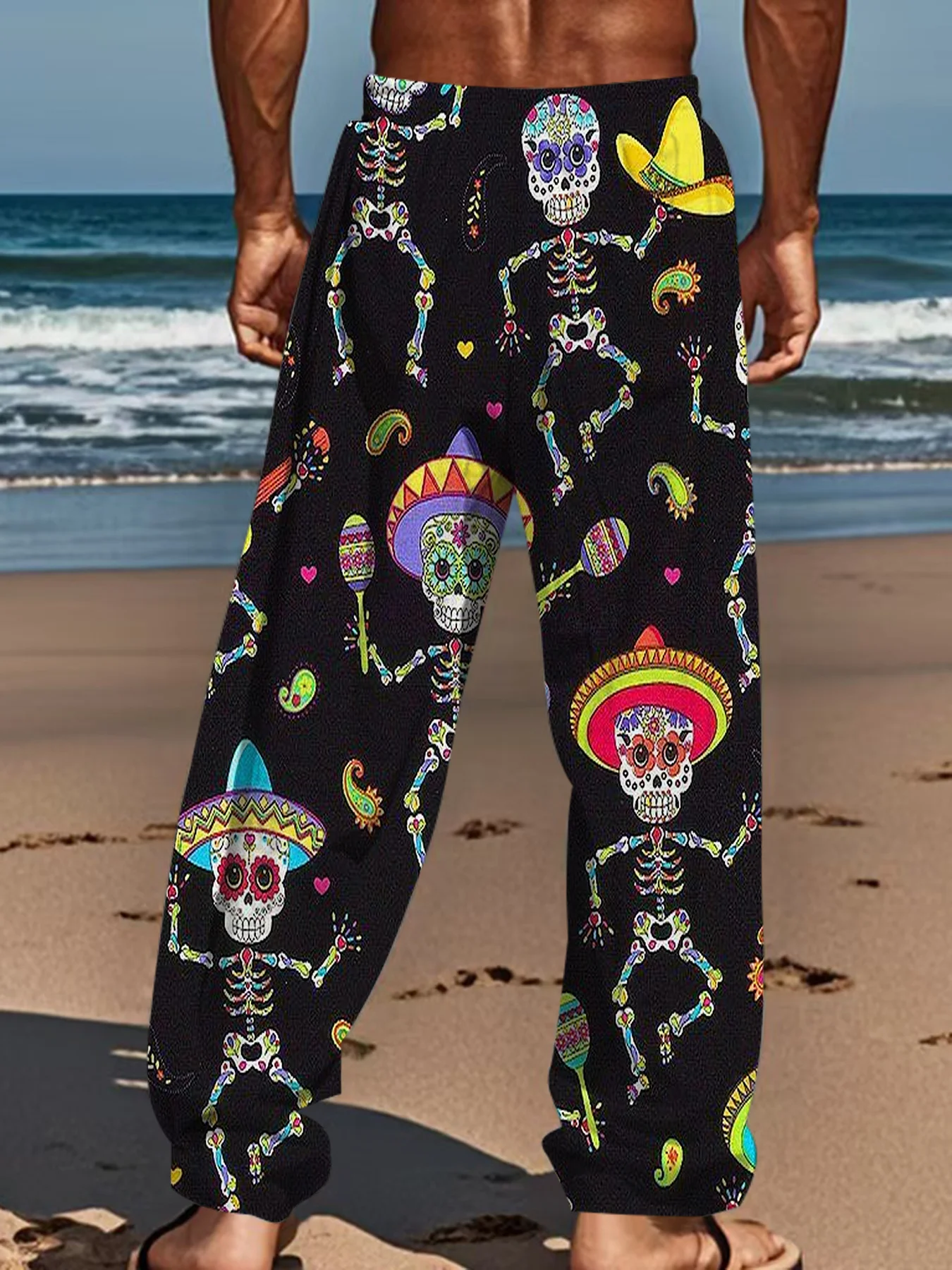 Neu eingetroffen: Gothic Tribal Skull Unisex Straight Leg Hose mit abstraktem Dornenmuster, dunkle Streetwear für Club, Alltag und Freizeit – Detail 12