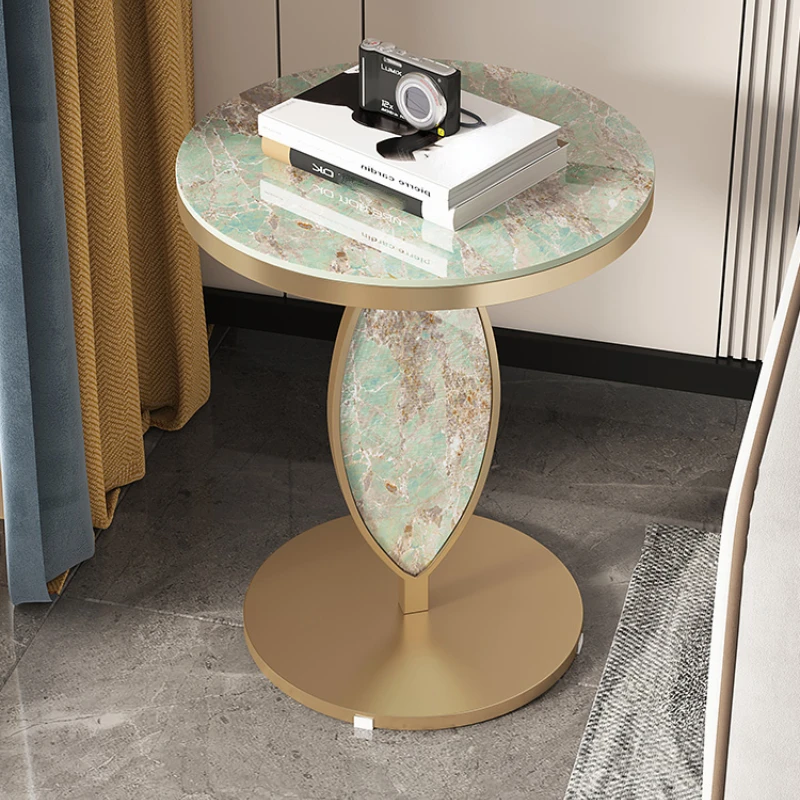 Light luxury small tea table, rock board edge, small round table, living room, sofa corner, balcony tea table