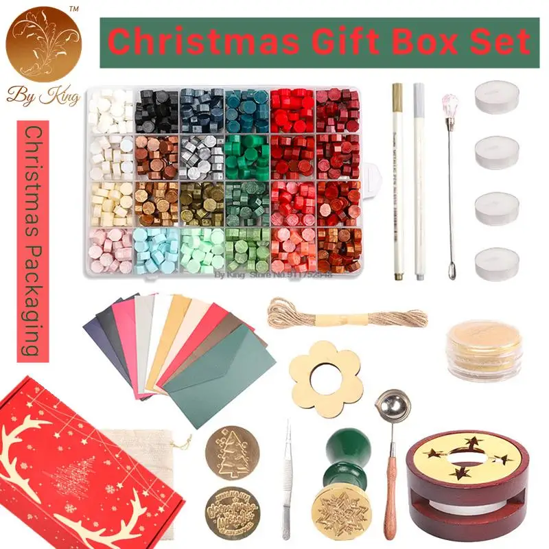 

Christmas Gift Box Wax Stamp Christmas Parttern Wax Seal Set Sealing Wax Box Set Seal Beans DIY Envelope Invitation Card Tools