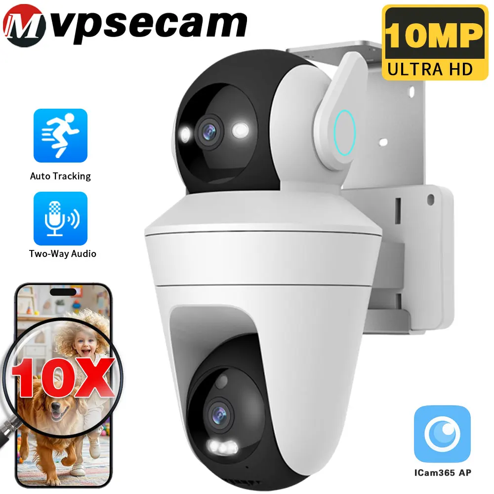 

Двойной экран, 10x Zoom5K, 10 МП, Wi-Fi, IP-камера, уличная PTZ-камера наблюдения, автоматически отслеживается CCTV360 ° Видеонаблюдение