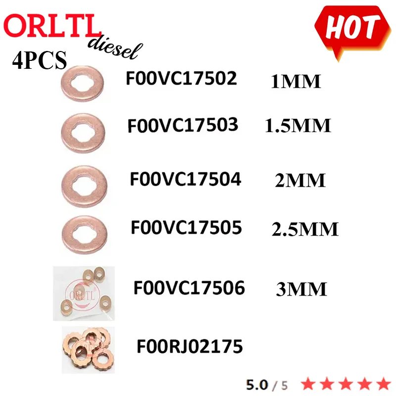 ORLTL Common Rail Copper Washers Shims F00VC17503 F00VC17504 F00RJ02175 F00VC17502 F00VC17505 F00VC17506 for B0SCH injector 4PC