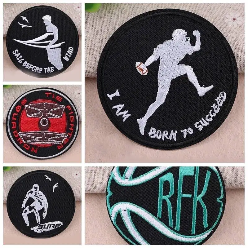 

Fashionable black round tide brand clothing embroidery patch cloth stickers iron on clothes DIY accessories sports cloth sticker