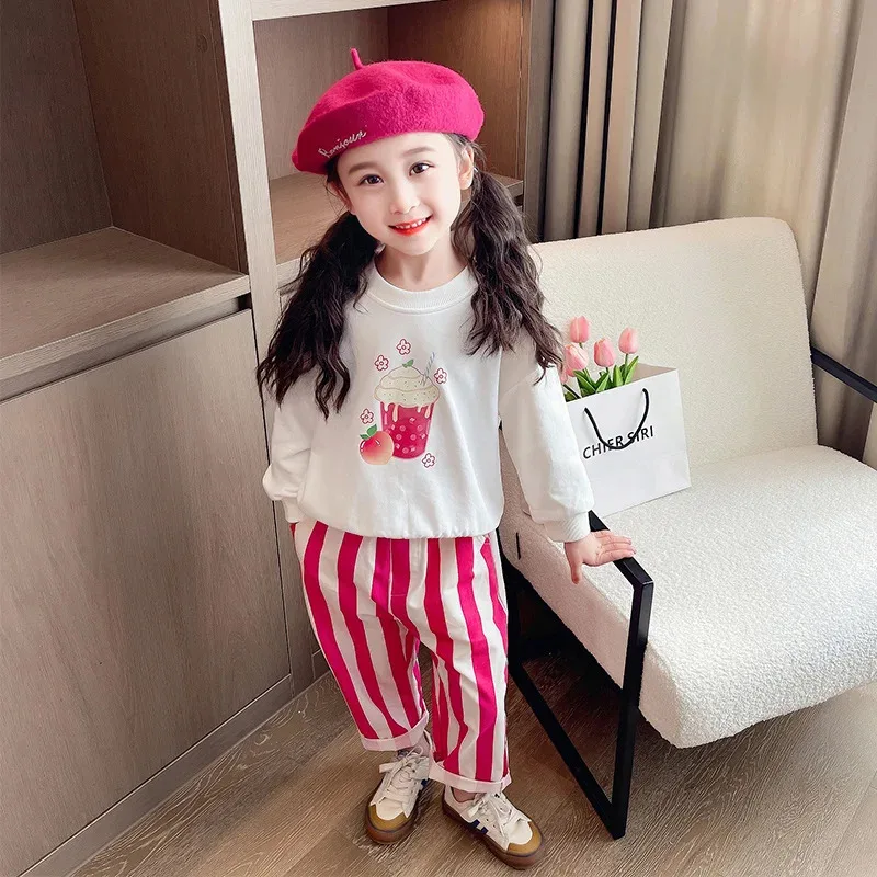 Conjuntos de ropa de primavera para niñas, jersey para niños, sudadera, pantalones a rayas, traje de 2 uds., ropa para niños, trajes, chándales para bebés, ropa deportiva