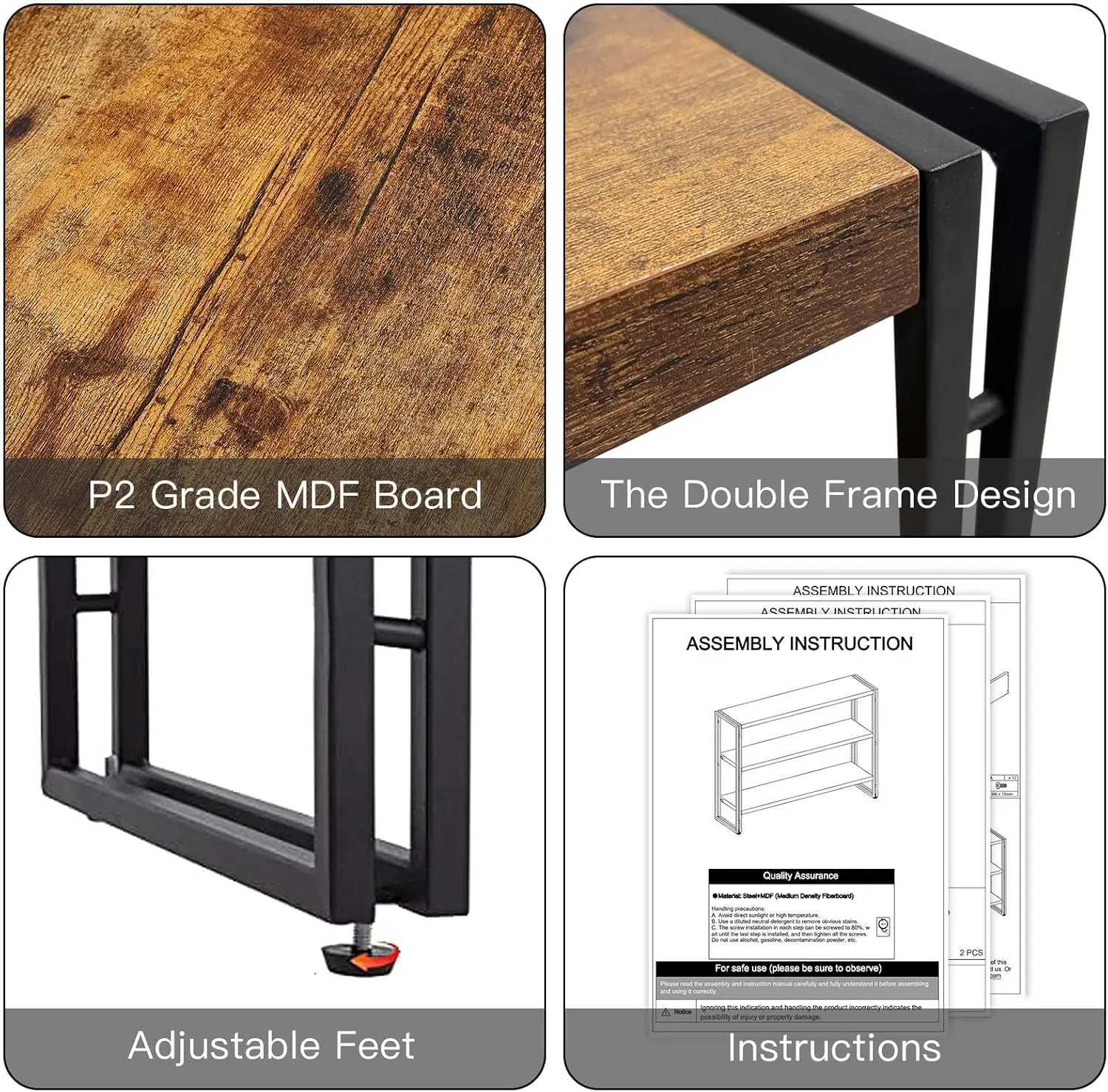 Madeira rústica e Metal Estante Industrial, 3-Tier, 40 ", Casa, Escritório, Quarto, Cozinha, Banheiro