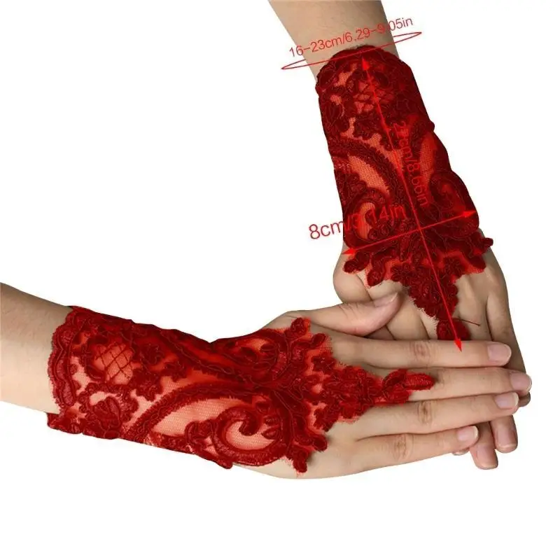 39BD-Handschuhe, handgefertigt, Braut-/Hochzeitshandschuh, Stickerei, Spitzenarmband und verstellbares Seil – Detail 6