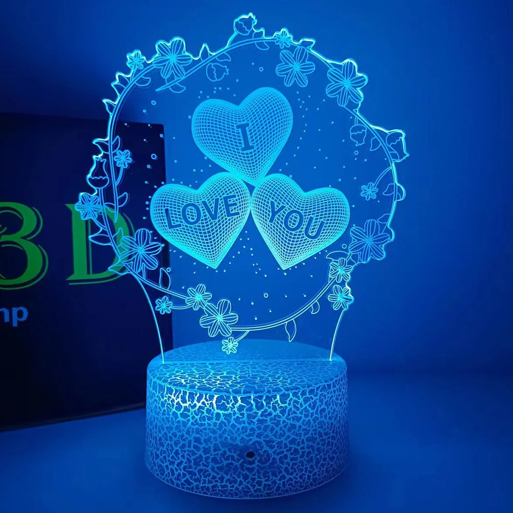 Lover 3D Illusion Night Light LED Bedside Nightlight Kids Bedroom Decor Best Christmas’ Day Birthday Gift for Girl Women Men