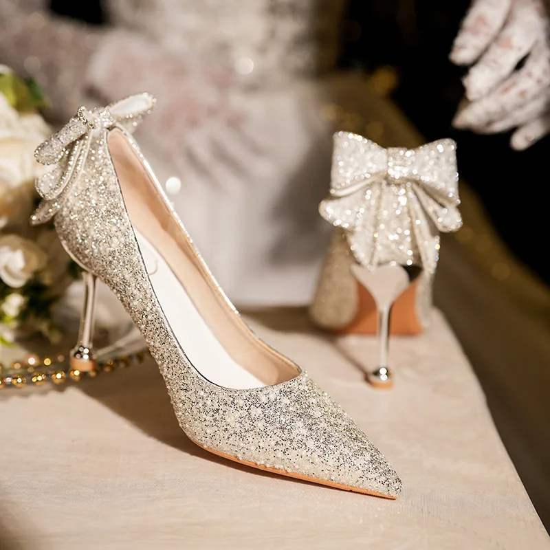 

French Wedding Shoes Bridal Shoes Show He Main Wedding Dress Bridesmaid Shoes High Grade Crystal High Heels Annual Conference