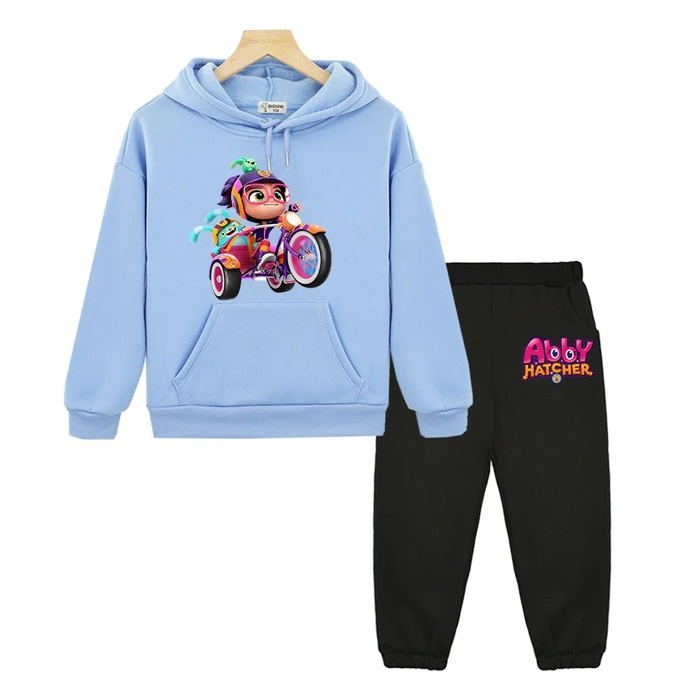 

Abby Hatcher Boy girl Hooded Sets Fleece sweatshirt Cartoon pullover 2PCS Jacket+pant Kawaii anime hoodie kids boutique clothes