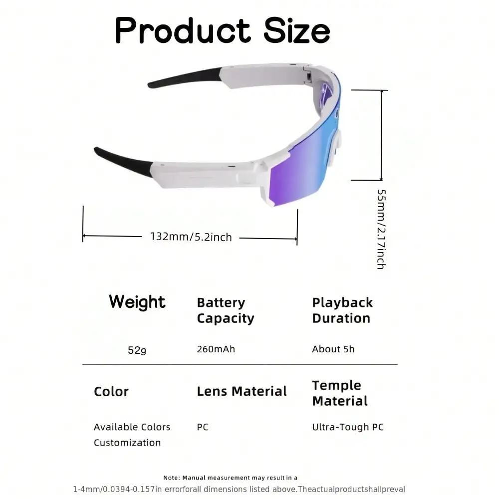 AI Camera Smart Sports Sunglasses, Open-Ear 360° Surround Sound Bluetooth Audio Glasses with Voice Control & Polarized UV Protection for Cycling Fishing