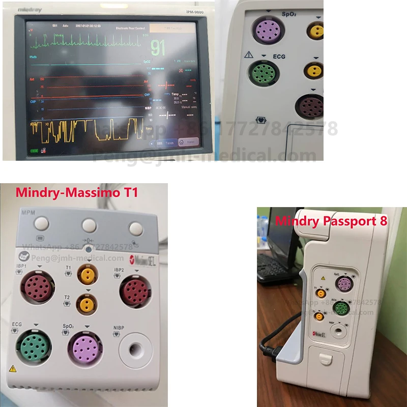 Reusable Spo2 Sensor Compatible Mindry Passport 8 T1 iPM-9800 Rainbow SET Monitor, Finger/Ear Oximetry Cable,8Pin 3m.