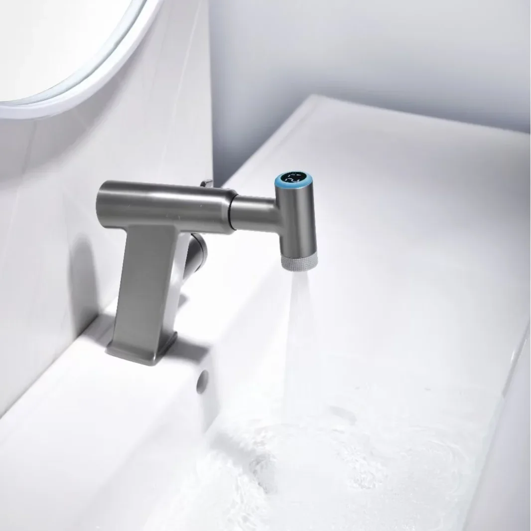 Digital Display Pull-out Basin Faucet Household Cold and Hot Wash Sink Basin Faucet Bathroom Wash Dishes Wash Tap Bags