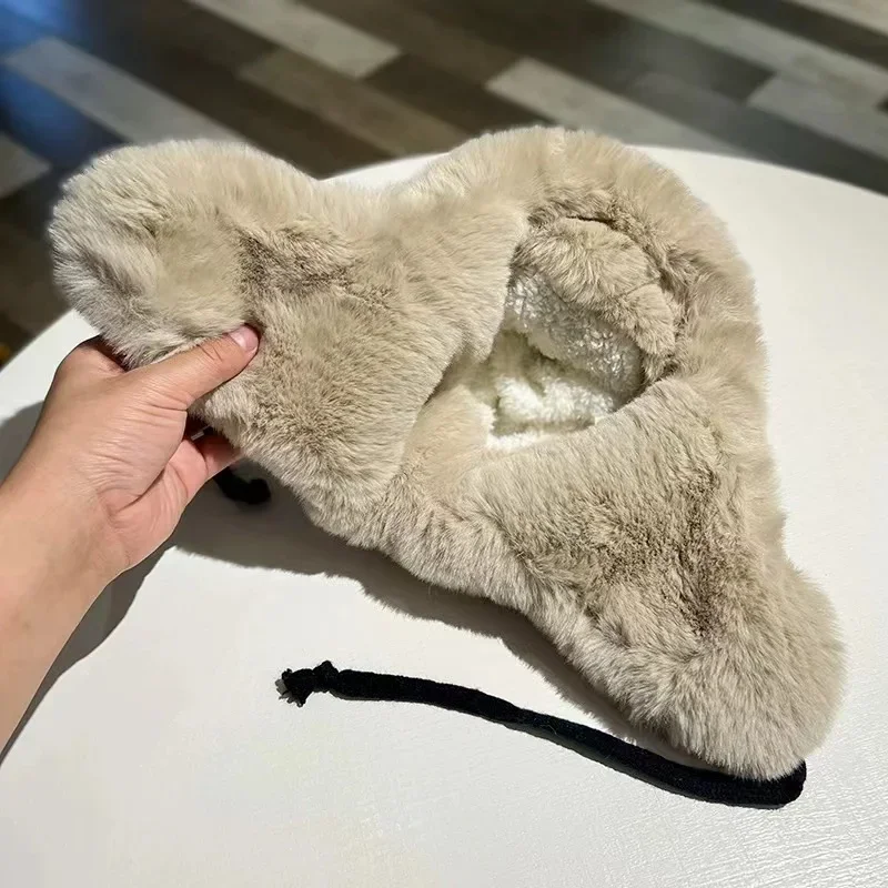 Chapéu de malha fluzzy hairball russain para mulheres trapper earflap boné de esqui ao ar livre grosso quente inverno gorro chapéu de pele pompom bombardeiro