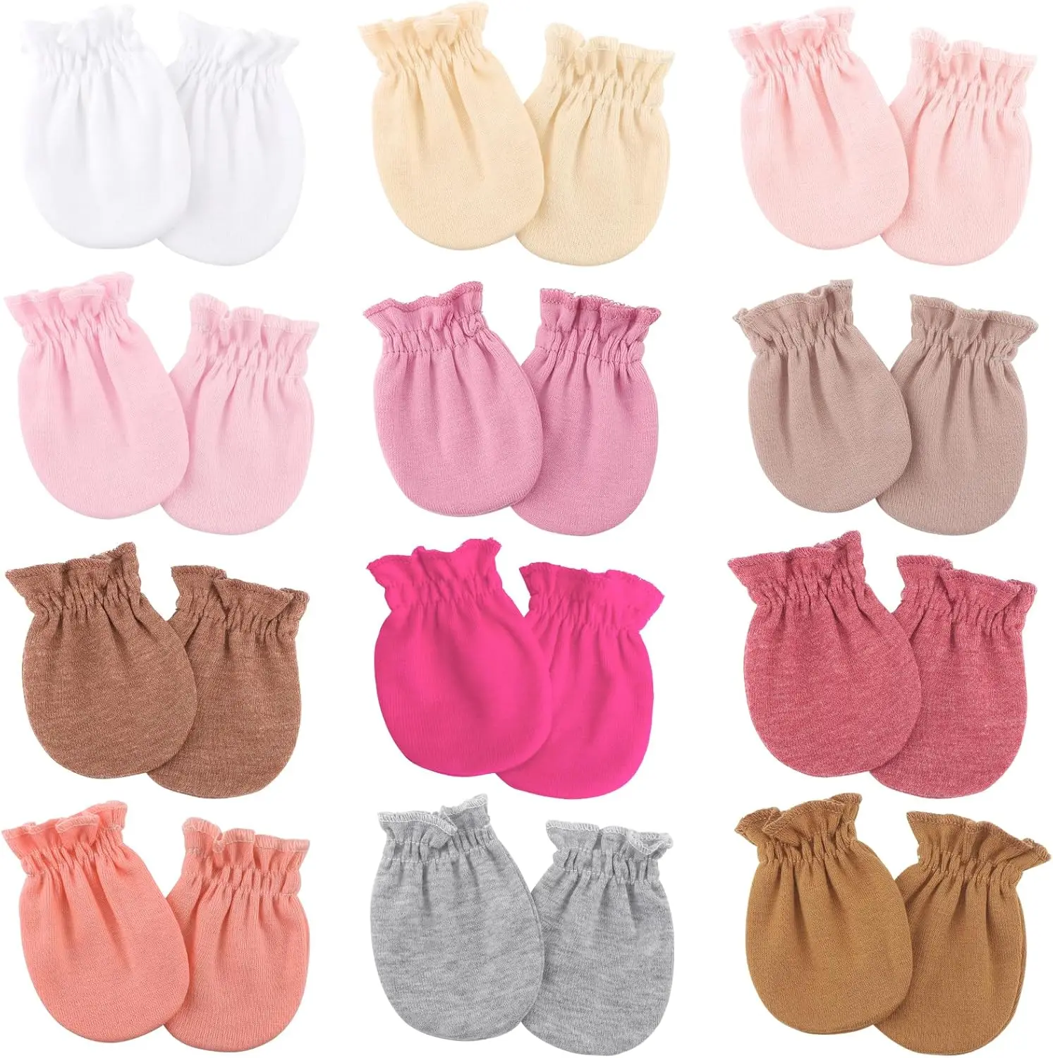 

12 Pairs Baby Mittens Newborn Infant Toddler No Scratch Cotton Elastic Wrist Gloves 0-6 Months