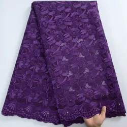 Purple Swiss Voile Lace In Switzerland African Cotton Lace Fabric 2023 High Quality Lace 5Yards Nigerian Lace Fabrics S3214