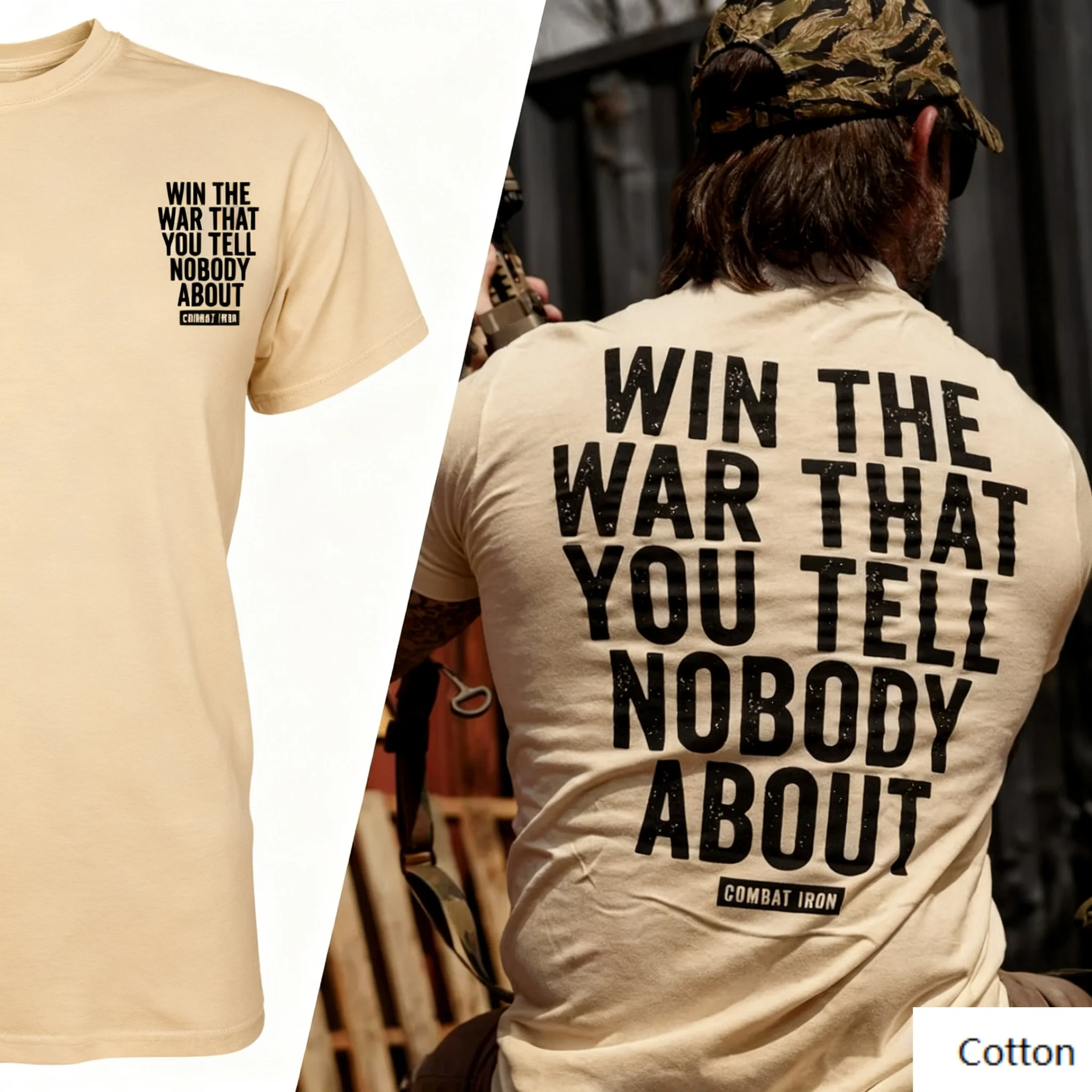 

Inner Battle Victory' Edge and Attitude” Cotton Crew Neck T - Shirt Showcasing “WIN THE WAR THAT YOU TELL NOBODY ABOUT” Text