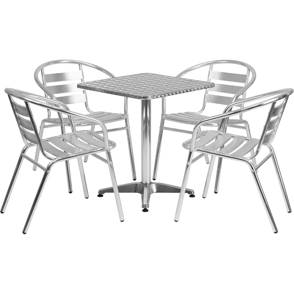 

23.5'' Square Aluminum Indoor-Outdoor Table Set with 4 Slat Back Chairs