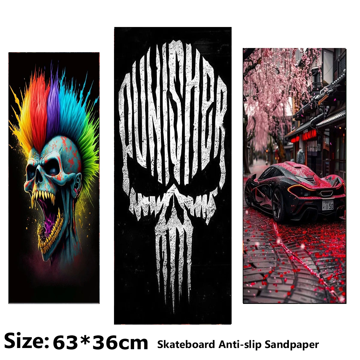 

Colorful Skull Cherry Blossom Sports Car Pattern Electric Scooter Anti-slip Sticker Sandpaper Skateboard Grip Tape Sheet 60*30cm