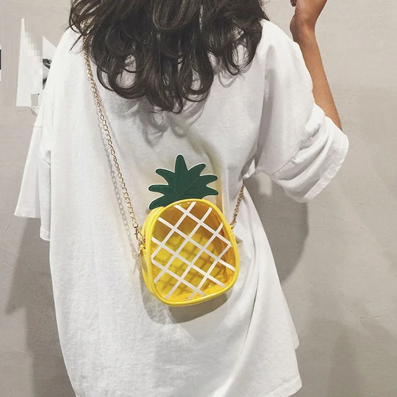 ins summer small bag female new personality PVC transparent Jelly pineapple bag student bag one shoulder cross-body female bag