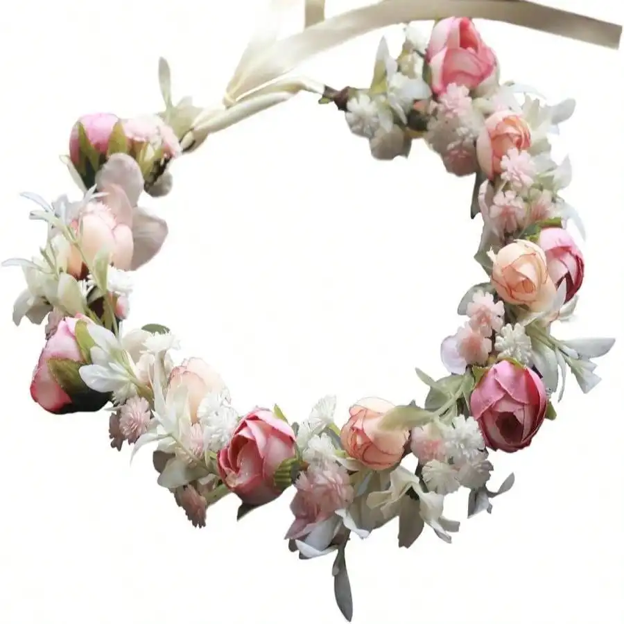 

Vivivalue Floral Crown Flower Garland Headband Floral Headpiece Halo Wedding Party Photos