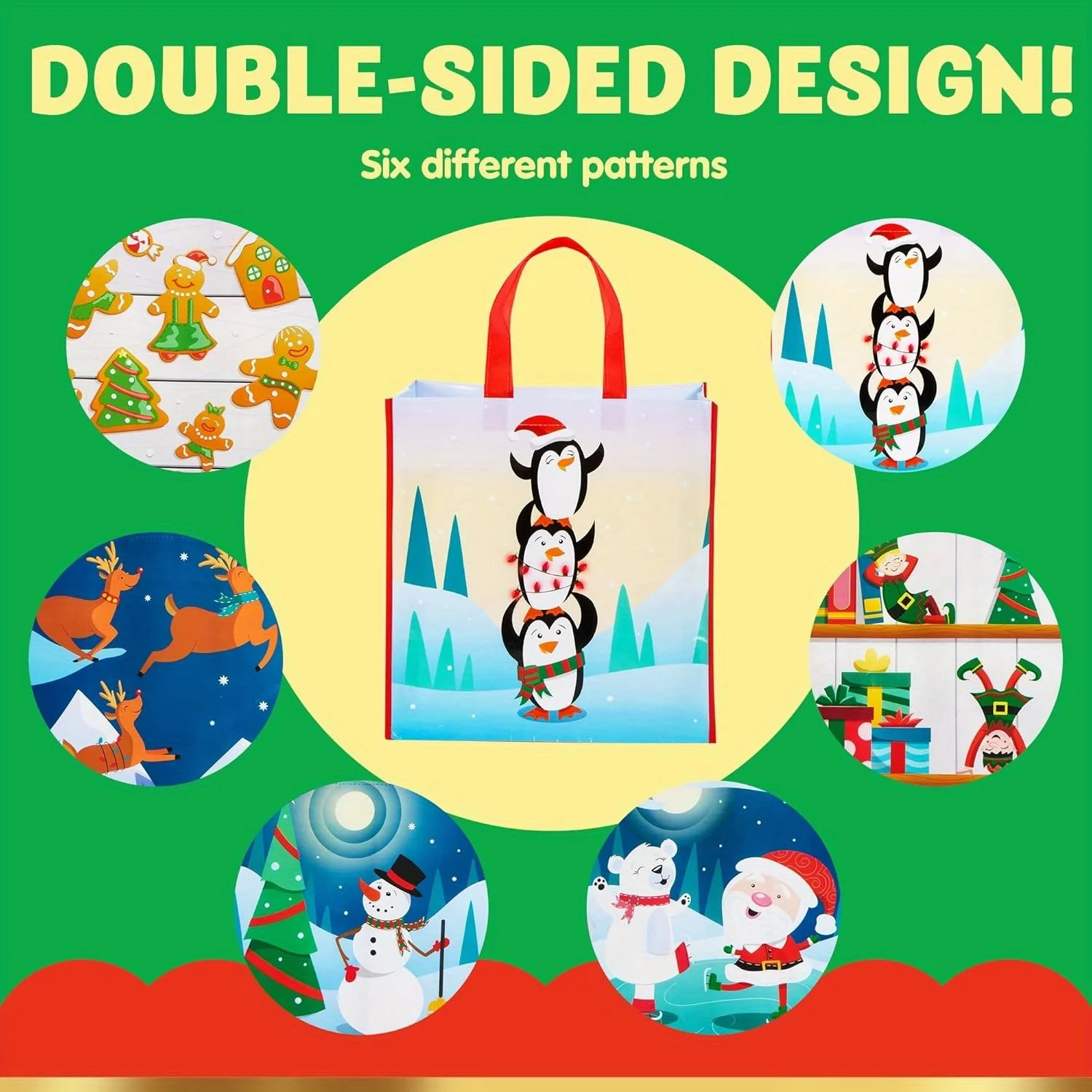 JOYFY 12 قطعة حقائب هدايا كبيرة لعيد الميلاد بمقابض 13.75 بوصة × 14 بوصة حقيبة حمل غير منسوجة لتغليف حقائب البقالة لحفلات عيد الميلاد