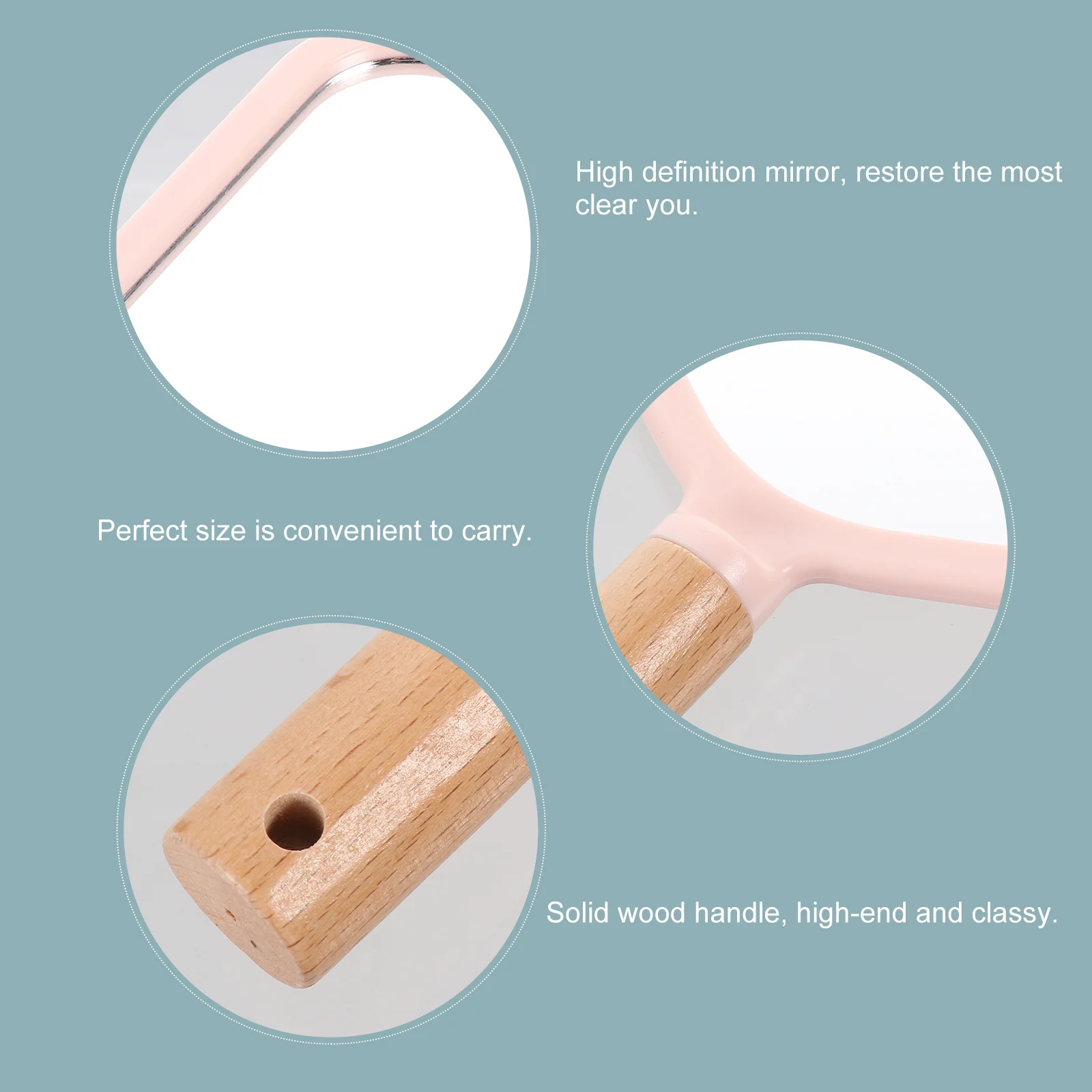 

1Pcs Handheld Makeup Mirror Solid Wood Handle Portable Elliptical Mirror Daily Travel Makeup Accessory High Definition
